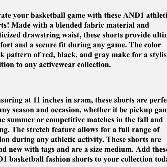 And 1 Red/Grey/Black Men’s Basketball Shorts Sz L Inseam 11” Drawstring NWT - Picture 9 of 9
